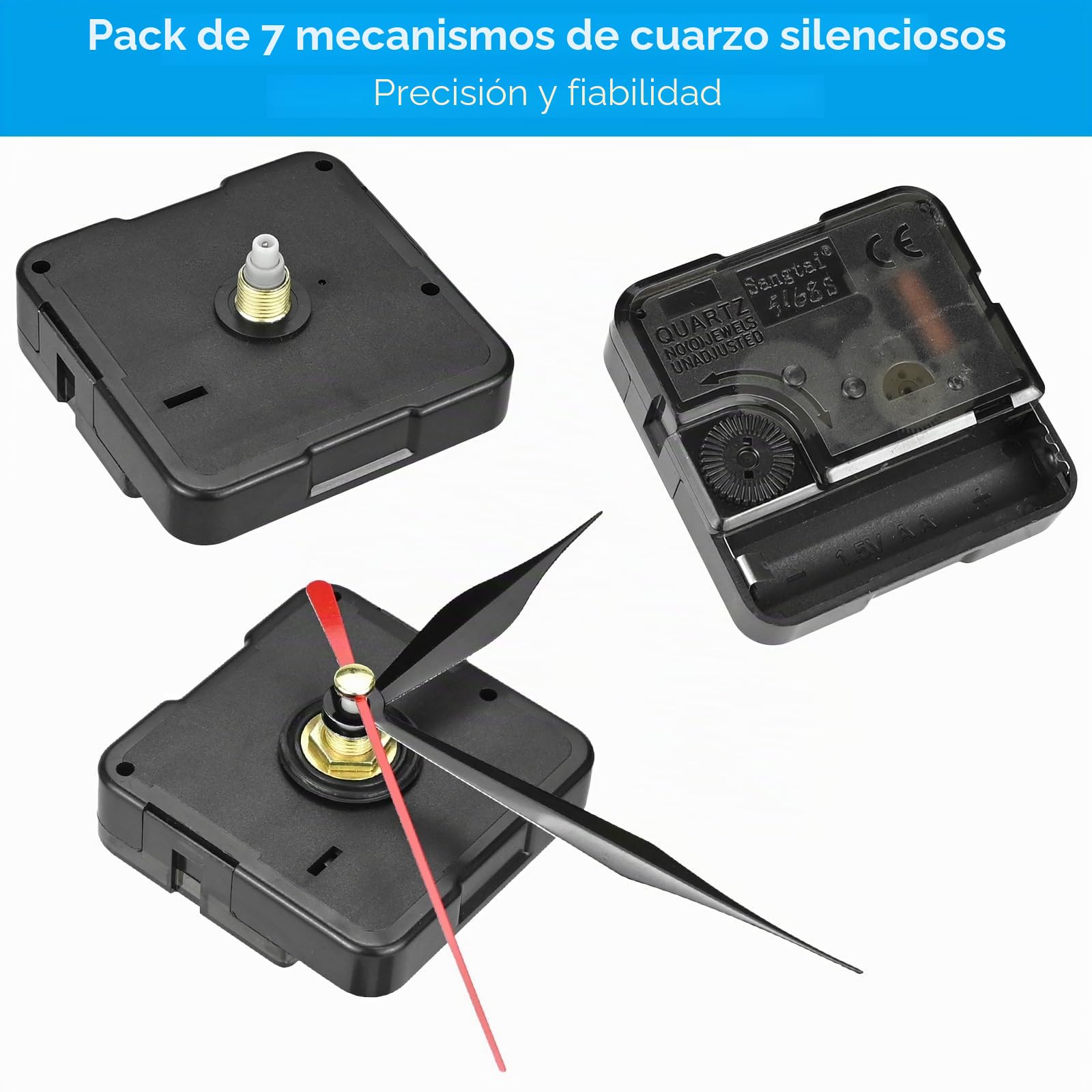 7 Piezas Mecanismo Reloj de Pared, Mecanismos de Movimiento con 7 Diferentes Pares de Manecillas, Cuarzo Silencioso Movimiento de Reloj para DIY Reparación de Reloj Reemplazo de Piezas