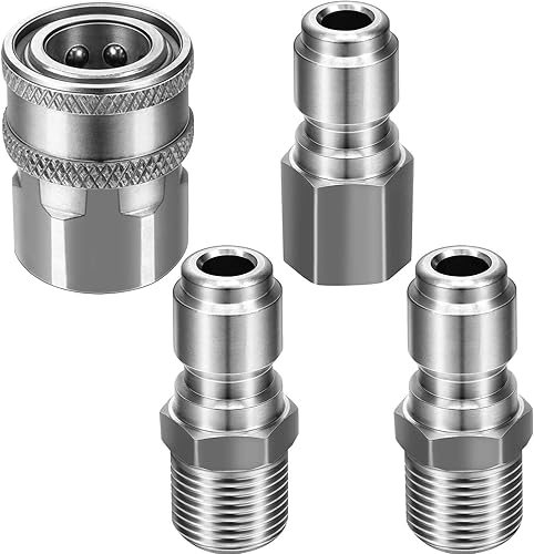 Miniatura 2 de Hotop NPT - Juego de conectores rápidos macho y hembra de acero inoxidable de 38 pulgadas, juego de adaptadores para lavadora a presión y 2 paquetes