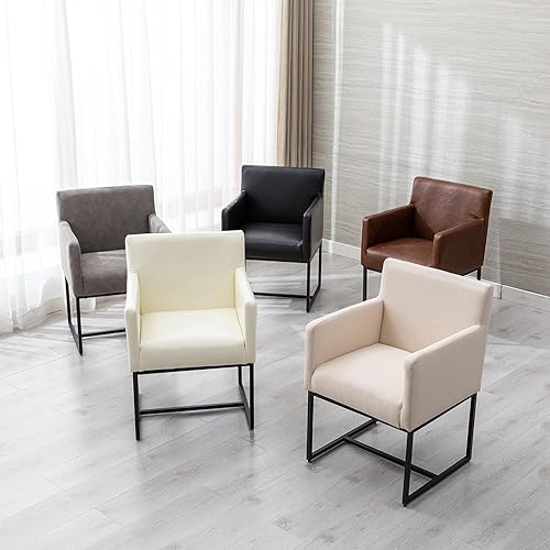 Miniatura 5 de BESTANO Juego de 2 sillas de comedor tapizadas con brazos de piel sintética de mediados de siglo, sillas decorativas modernas con marco de metal