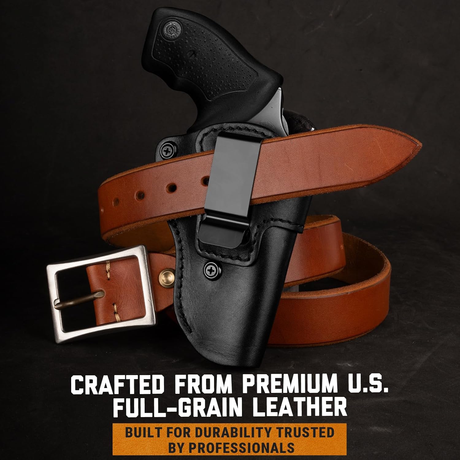 Premium IWB Leather Holster for Most 38 Special & J Frame Revolvers for Taurus 327/605/856/85/905/942, S&W Model 60, Ruger SP101, Kimber 6S, Rossi Model 68, Fit 2.5" - 3.0" Barrel, Black, Right/Left