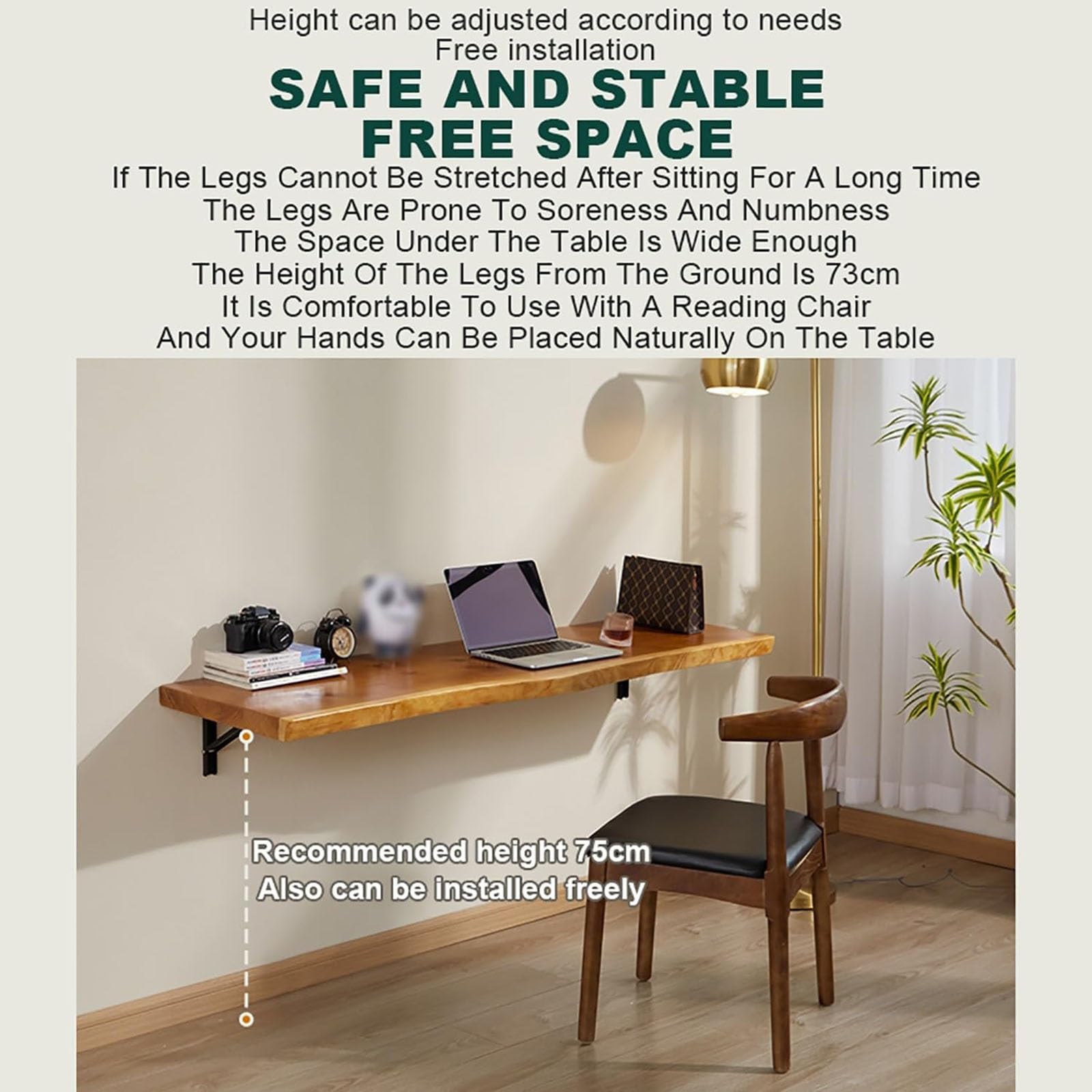 Table pliante murale flottante en bois, facile à assembler pour les petits espaces, idéale pour appartement ou chambre à coucher