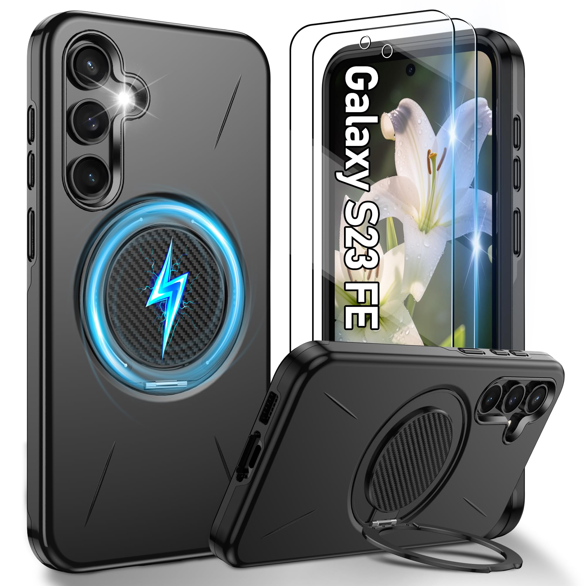 Gritup für Samsung S Serie Gehäuse [Kompatibel mit MagSafe Zubehör]: 2 Stück HD-Bildschirmschutz, eingebauter Kickstand, Dual Layer Stoßdicht, Kamera Guard, Samt Touch