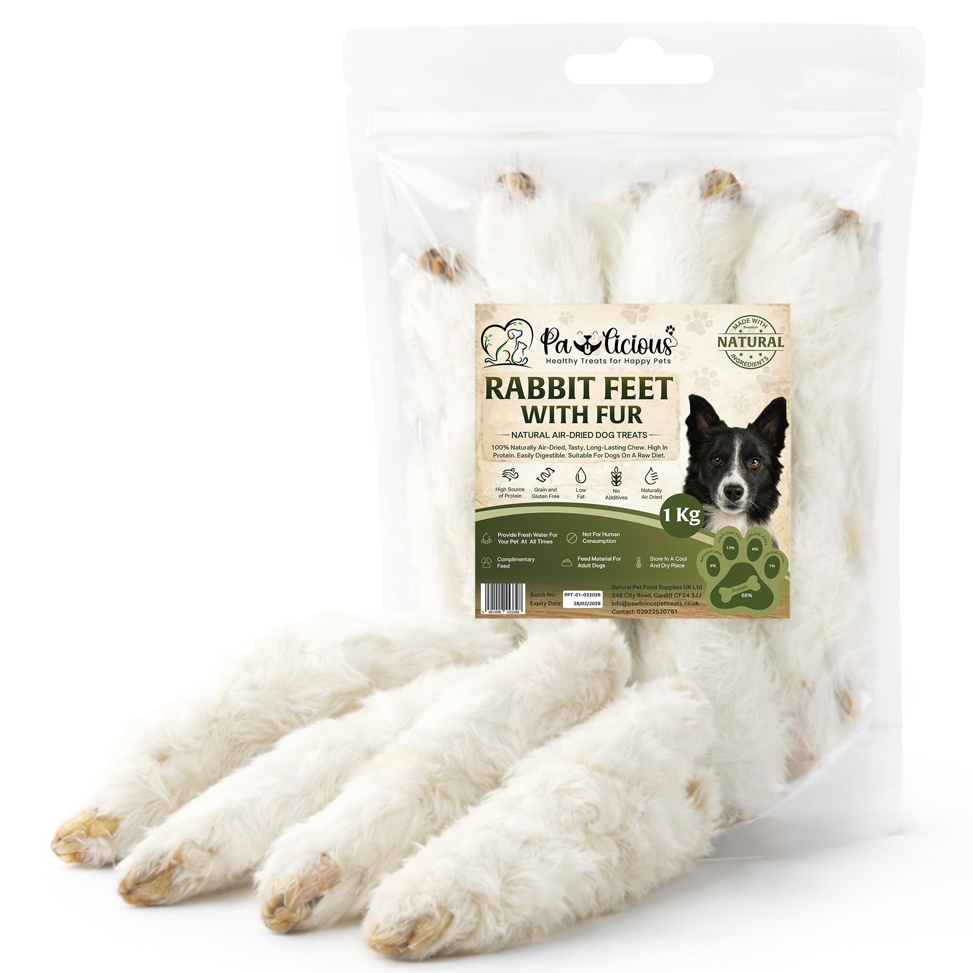 PAWLICIOUS 1Kg Rabbit Feet with Fur for Dog, 100% Natural Air-Dried Treat Chew for Dog, Grain & Gluten Free Pet Treats for Puppy, Adult & Seniors, Healthy & Hypoallergenic Dogs Snacks Food