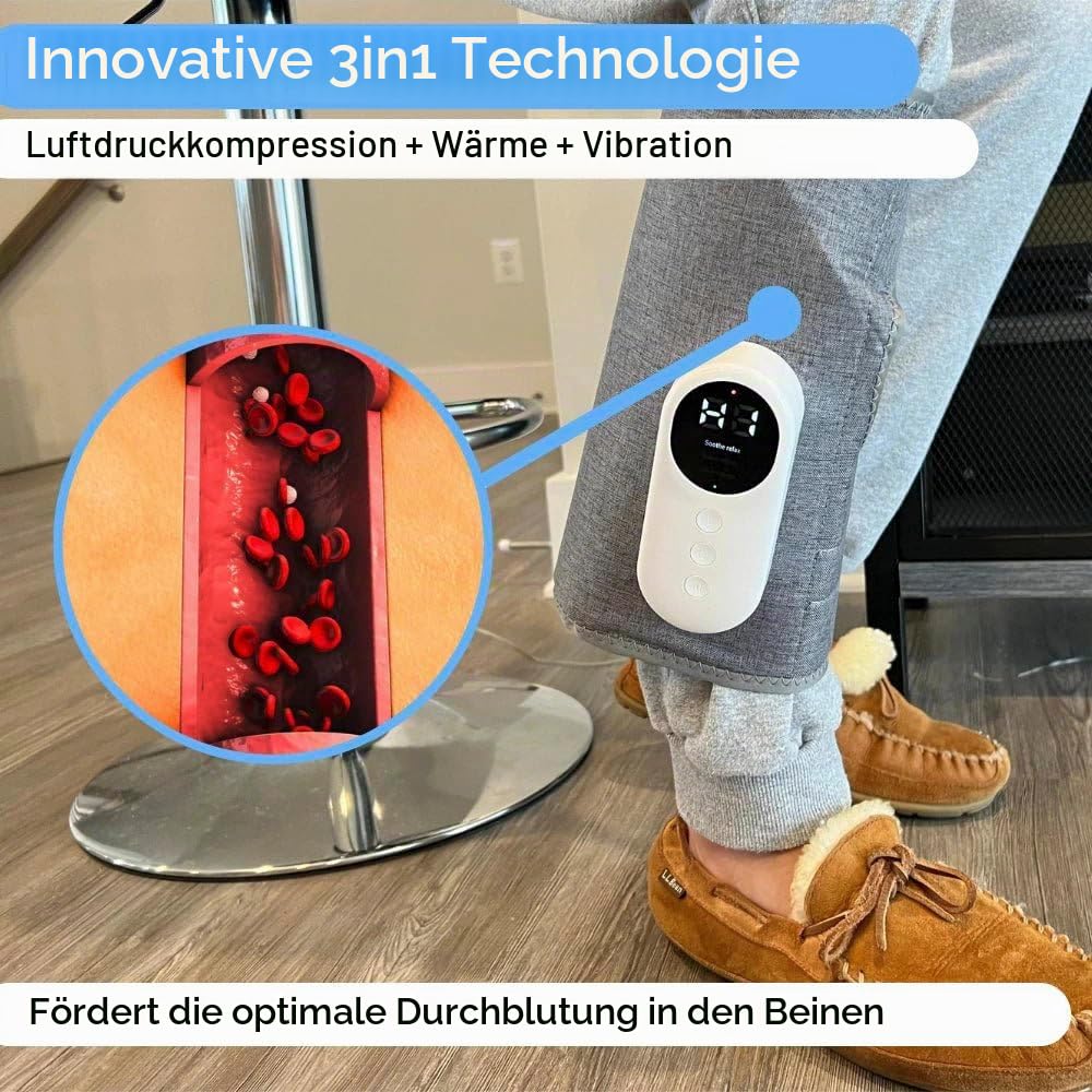 Minasaa 3-in-1 Massagegerät für schmerzfreie und vitale Beine, 3 Intensitäten 3 Modi Massagegerät Beine Kabelloses zur Muskelentspannung Blutzirkulation Lymphdrainage für Waden Oberschenkel Arm