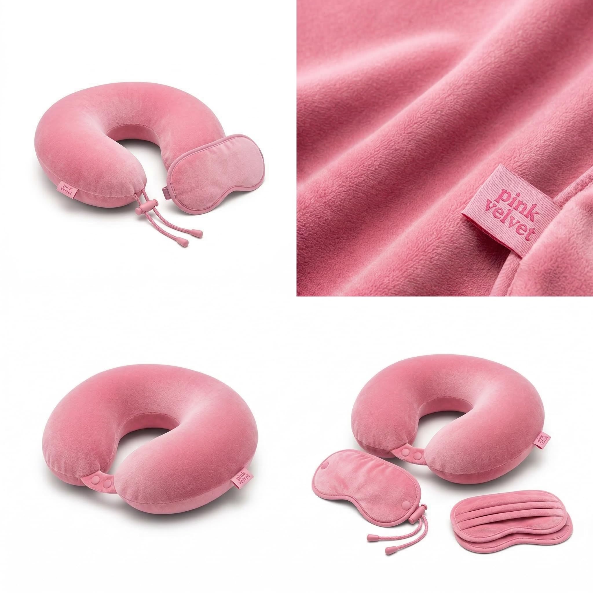 枕 slip Pink Travel Set, pillow, eye mask Pink Travel Neck Pillow with Button Closure & Eye Mask Set | Soft