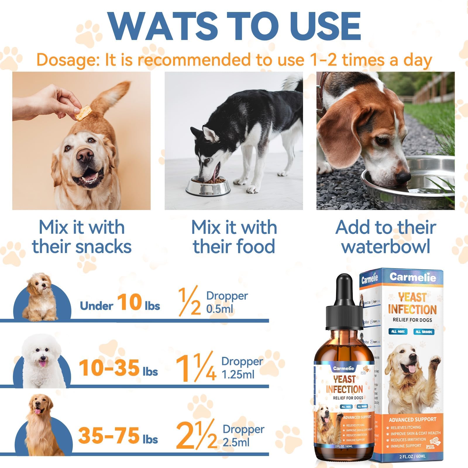 Natural Yeast Relief for Dogs, Support Healthy Itch Relief, Ear Paw Discomfort Care, Itch Relief for Dog, Allergy Supports, Inflammation Relief for Dogs, 60ml Bacon Flavor - image 6