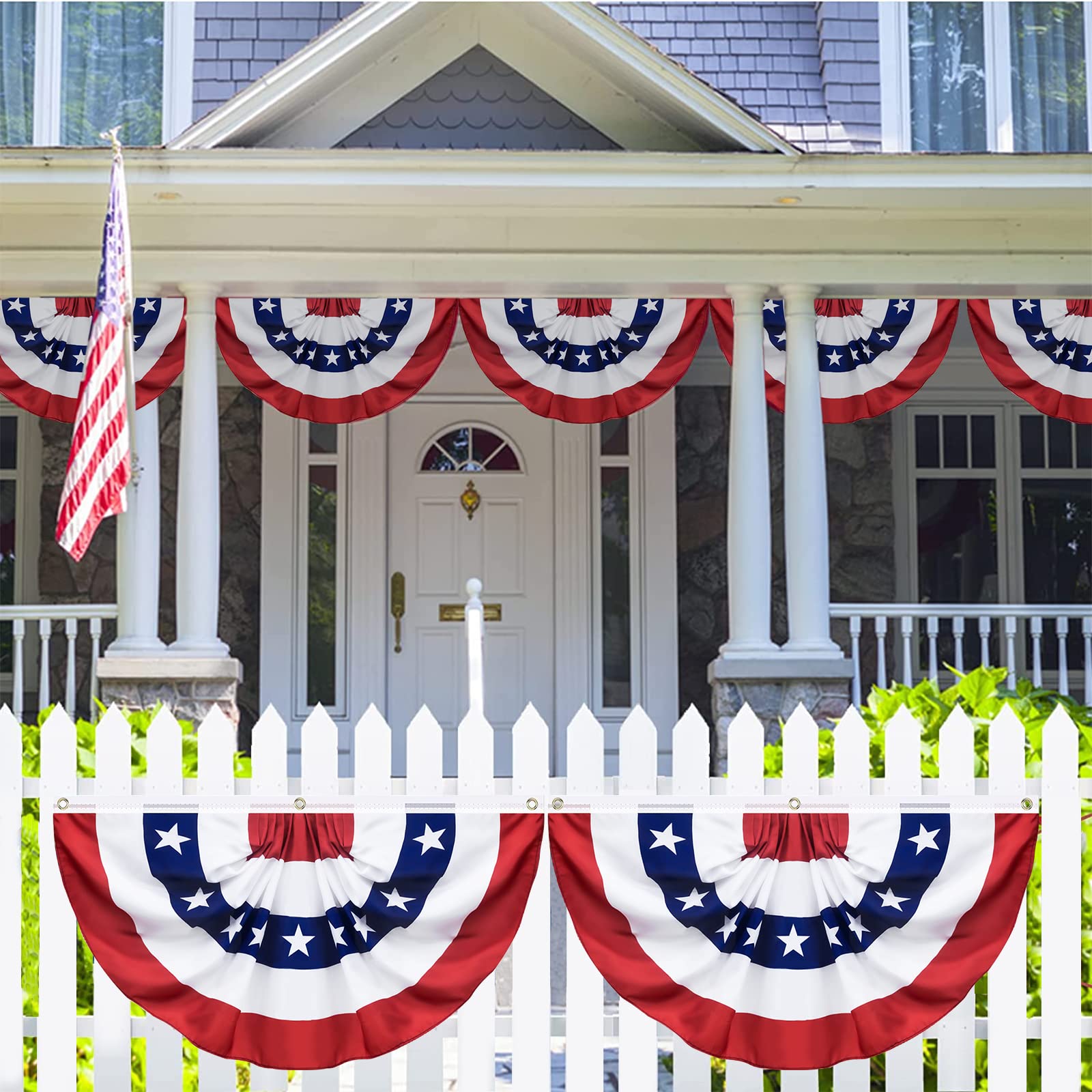 6-pack usa pleated fan flag — 1.5 x 3 ft american flag bunting — memorial day fourth july patriotic half fan banner flag decoration, 4th of july independence day outdoor/indoor decor (1.5x3 feet)