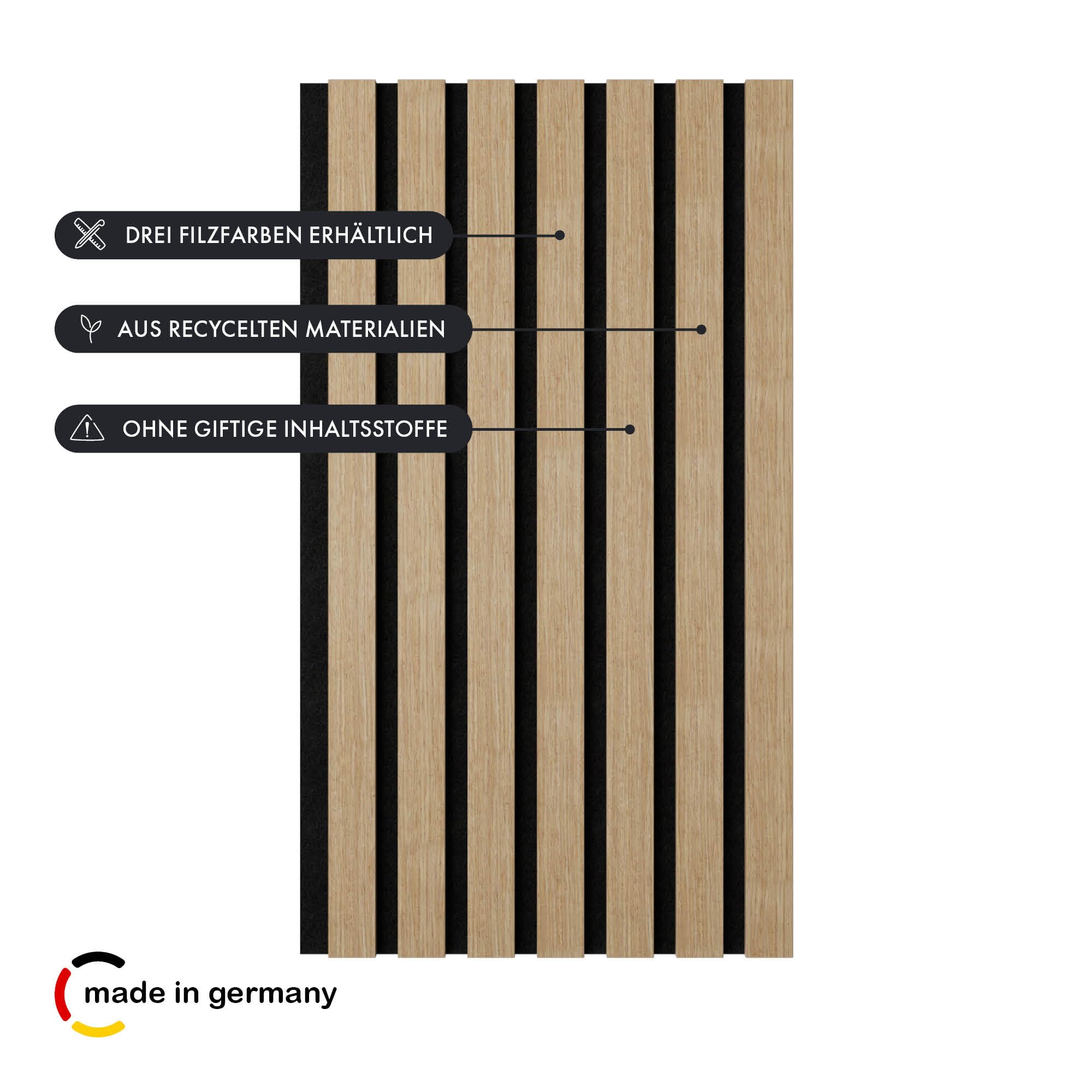 Momento Akustikpaneele Holz 240x50 cm - Made in Germany - Eiche Natur - Wandverkleidung Innen Wandpaneele Holzoptik - 3D Lamellenwand Paneele - Akustik Holzpaneele Wand Holzverkleidung Panel