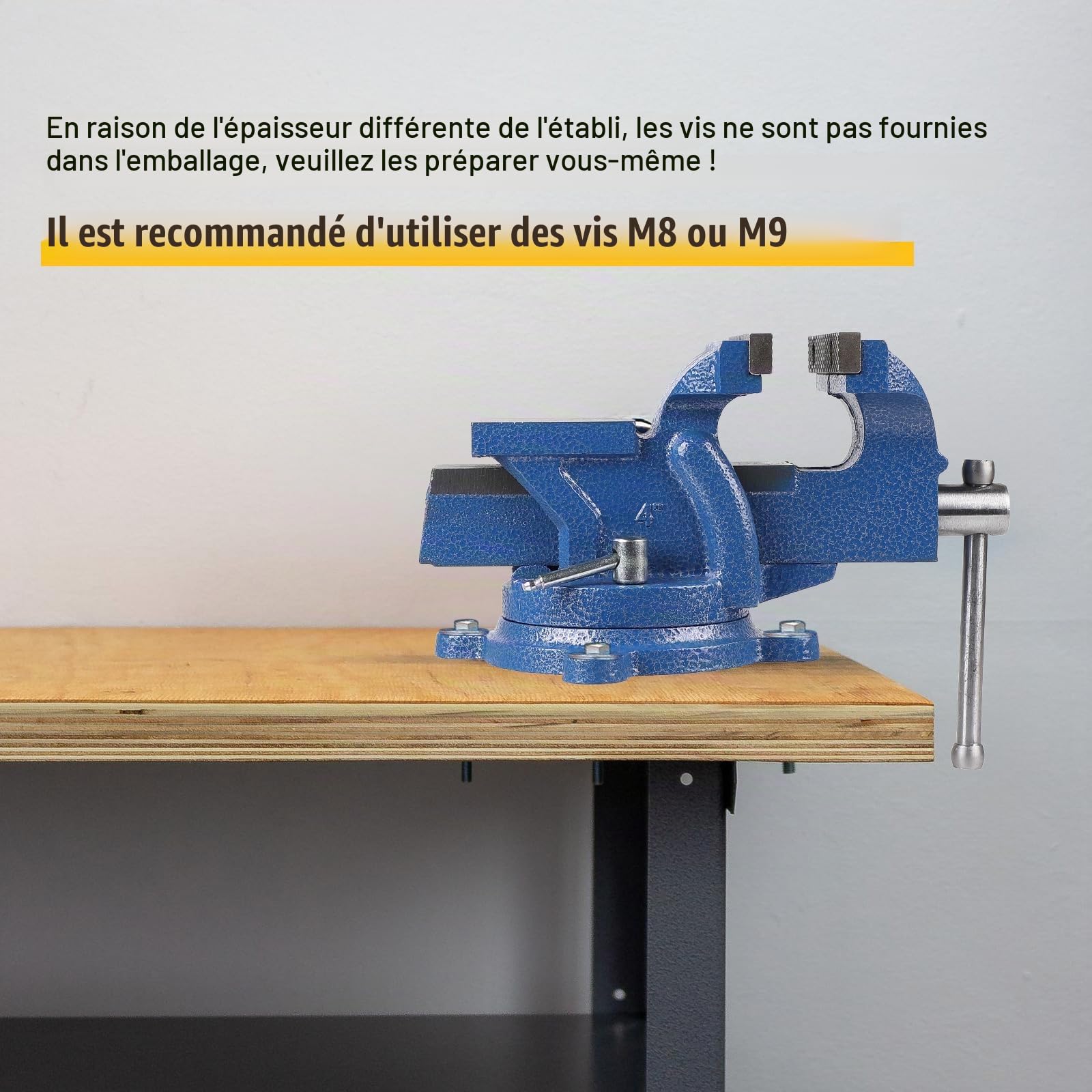 SWAWIS Etau d'Établi en Fonte avec Base Pivotante à 360 Degrés, Largeur de Mâchoire 100mm, pour Fixer des Pièces Telles Que le Bois Et le Métal(Bleu)