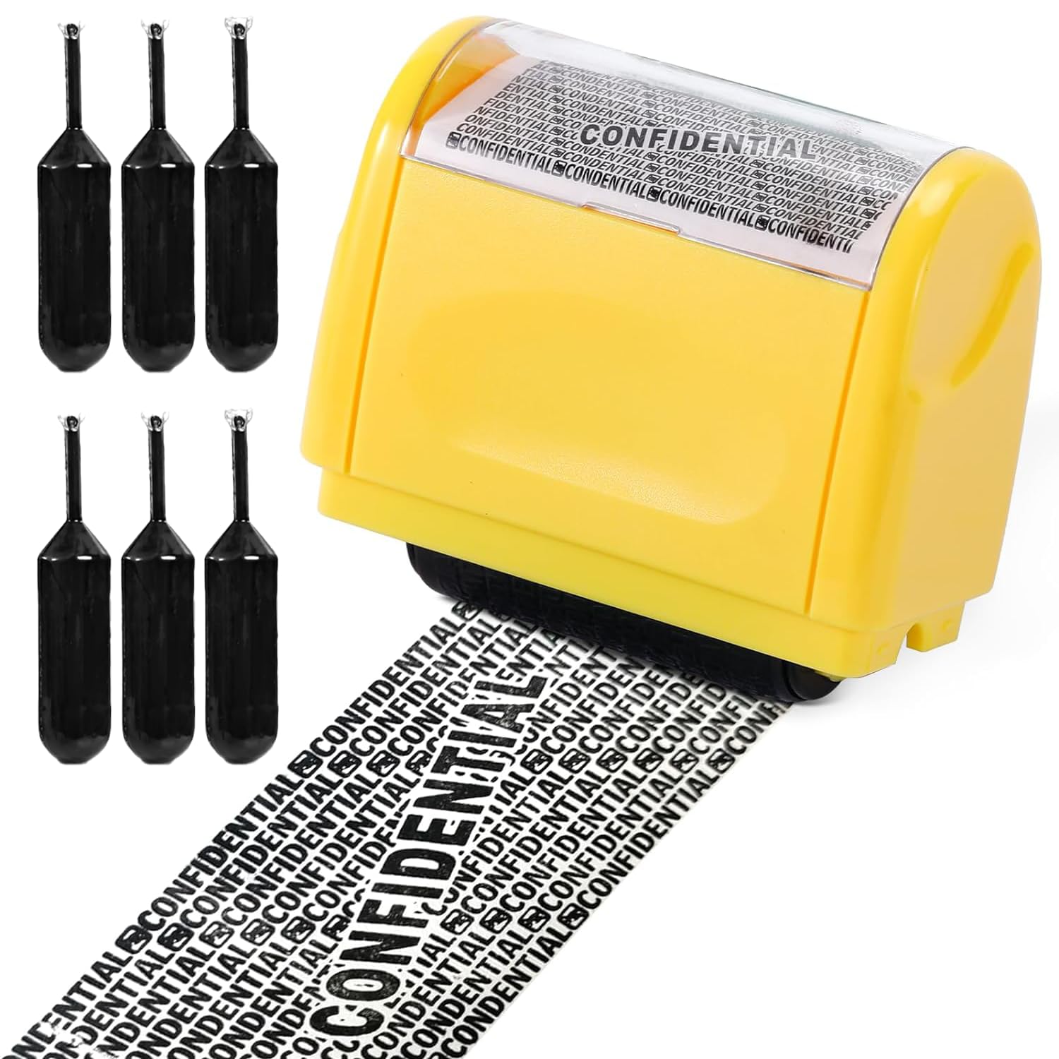 Identity Theft Protection Roller Stamps - Confidential Roller Stamp Including 6-Pack Refills, Anti Theft, Privacy & Security Stamp, Designed for ID Blackout Security