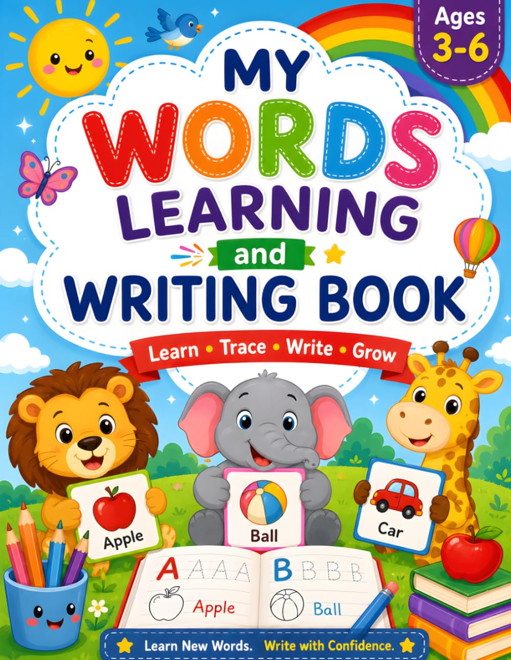 My First Words Learning and Writing Book: Learn, Trace, and Write Simple Words for Kids Ages 3–6