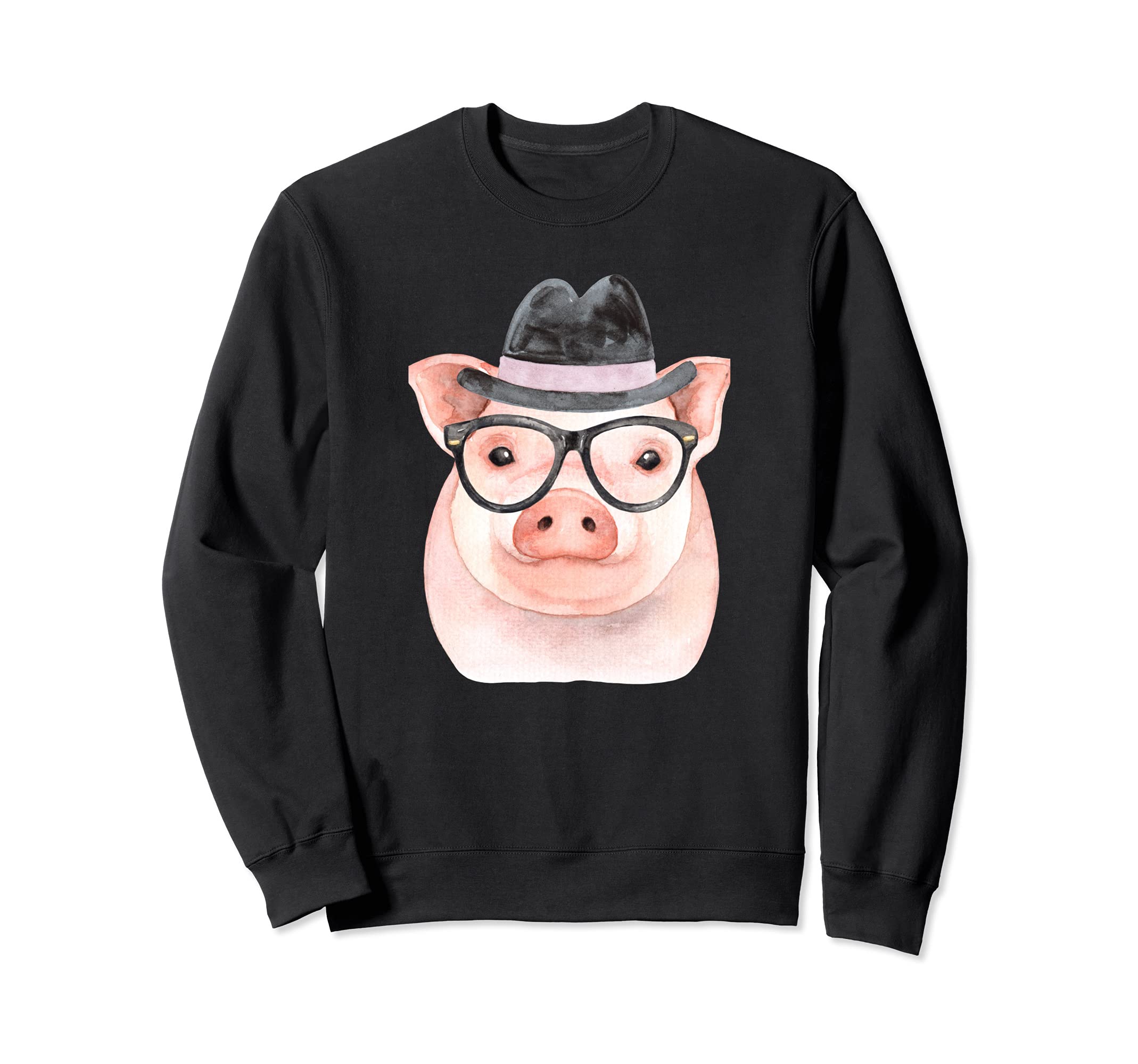 Watercolor Pig With Nerd Glasses and Derby Hat Sweatshirt