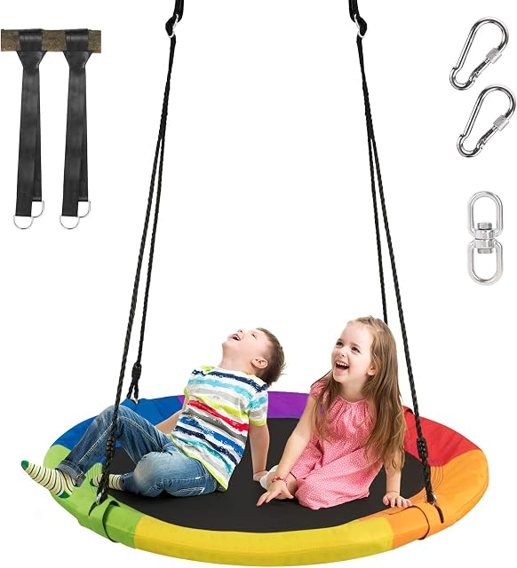 COSTWAY Nest Swing, Hanging Tree Swing Seat with Length Adjustable Rope, Soft Seating, Kids Swing Set for Indoor Garden Playground, 150/300kg Capacity (Round)