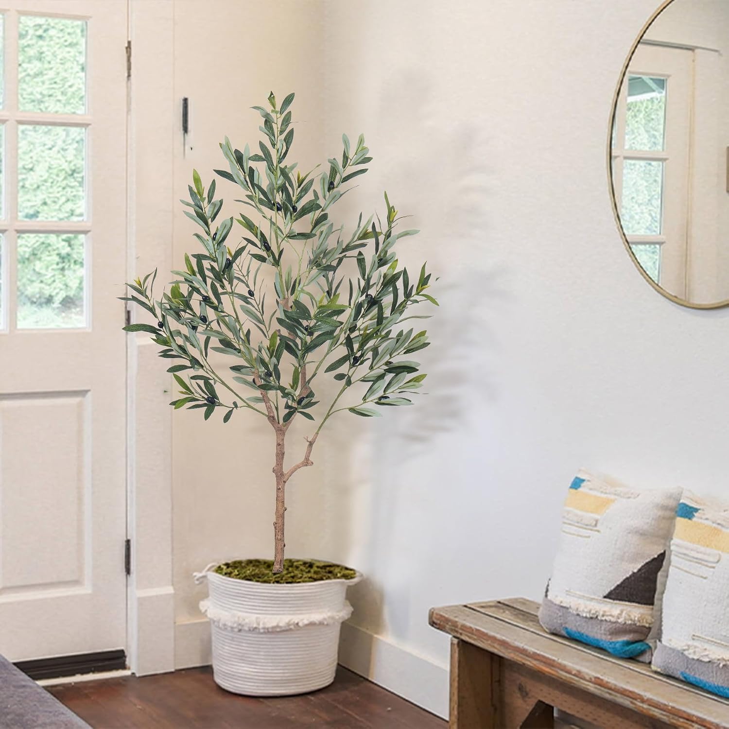 HAIHONG Olive Tree Artificial Plant 4FT. Artificial Olive Tree Mediterranean Silk Screened Broad-leaved Olive Tree with Realistic Fruit, Lifelike Plant Nordic Style Home Aesthetic Hotel Decor