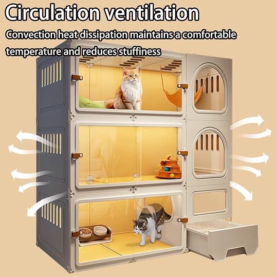 2/3/4 Tier Large Cat Cages Indoor,Cat Cage with Litter Box, cat villa,home indoor cat cage,Cat Patio Enclosure Outdoor(White,Double layer)