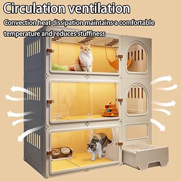2/3/4 Tier Large Cat Cages Indoor,Cat Cage with Litter Box, cat villa,home indoor cat cage,Cat Patio Enclosure Outdoor(White,Double layer)