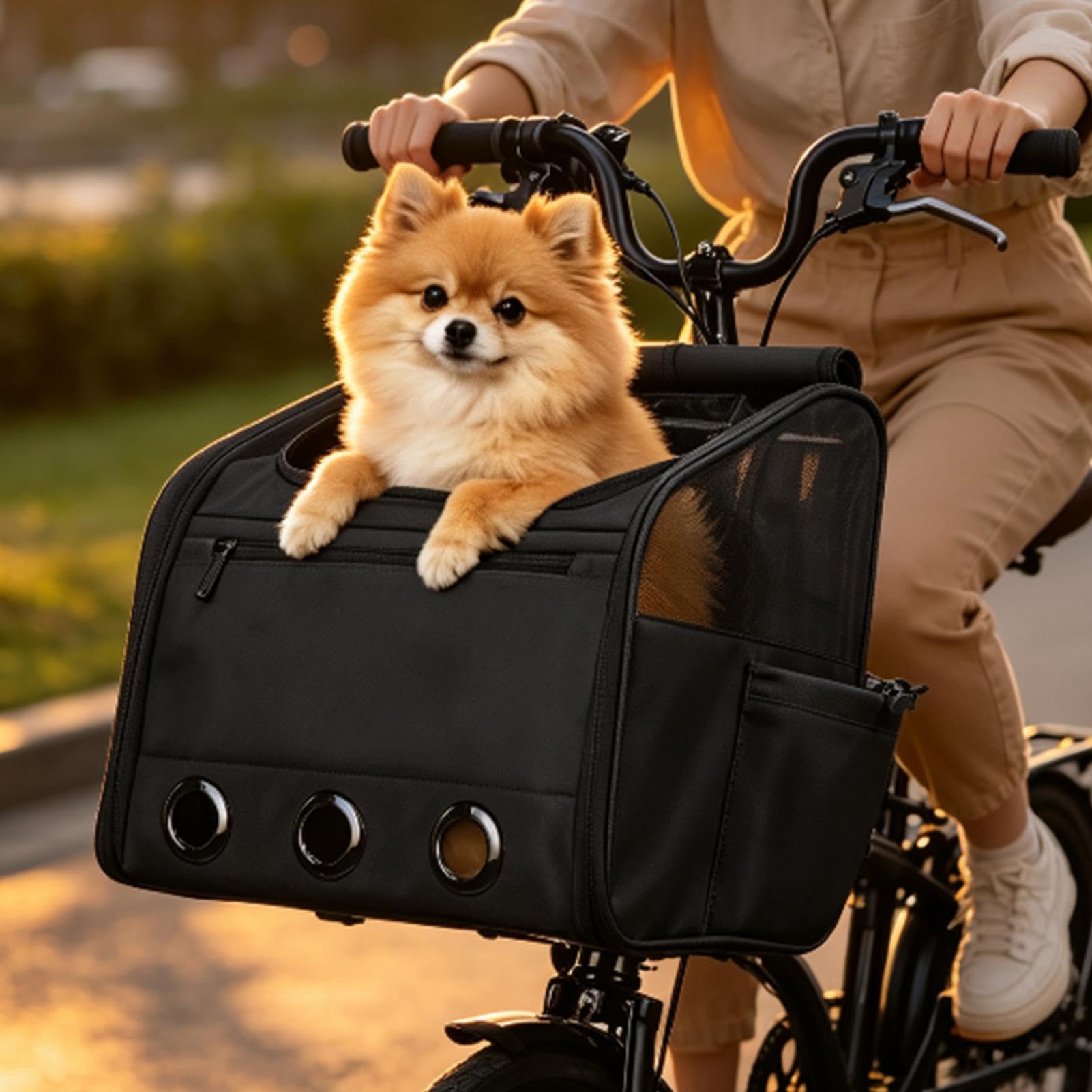 Trasportino Cani Da Bici Zaino Pieghevole in Rete con di Sicurezza | Cestino Porta Gatti Valigia Bicicletta Viaggio Campeggio Cavalcare Passeggiate