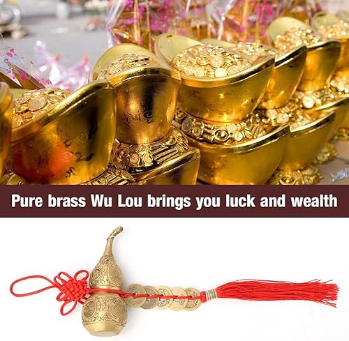 Miniatura 3 de HEEPDD Estatua de calabaza de latón chino, figura de riqueza de cobre de buena suerte Wu, decoración para el hogar coleccionable