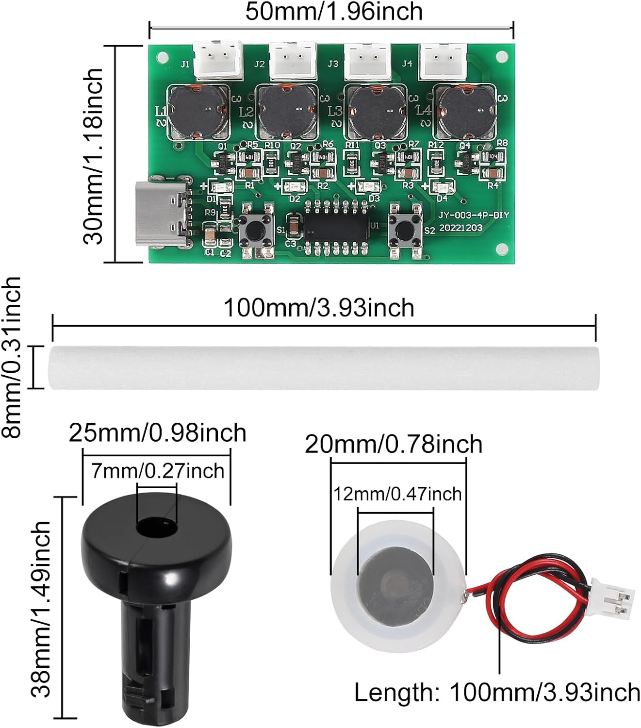 2SETS Type-C USB Mini Humidifier DIY Kits Mist Maker Driver Circuit Board 4 Way Fogger Atomization Film Atomizer Sheet Oscillating