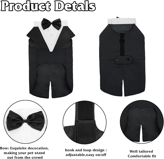 Disfraz de Esmoquin con Corbata y Pañuelo para Perro - Negro Talla M miniatura 2
