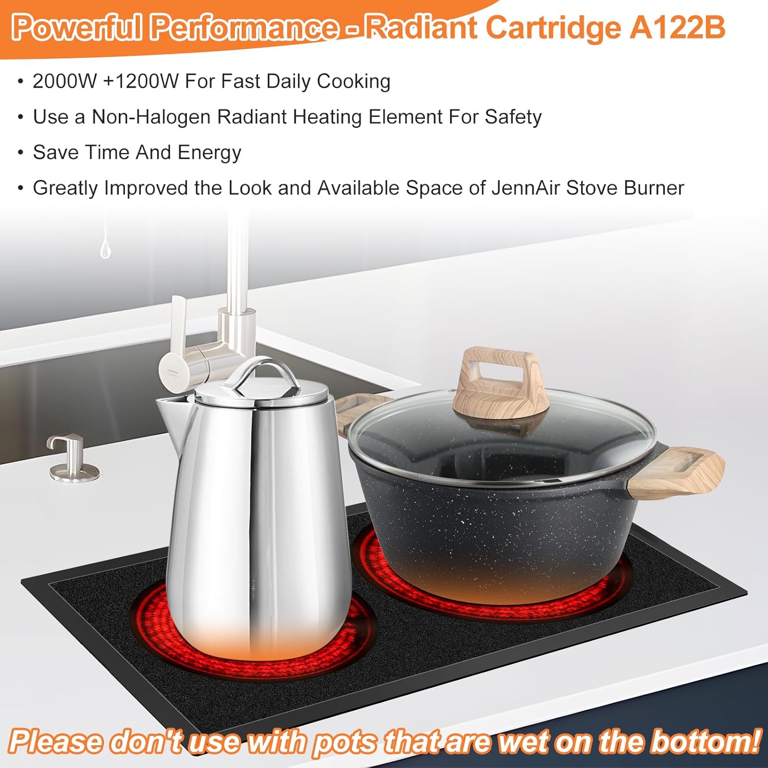 [2 PACK] Upgraded A122BA A122B Cooktop Cartridge Compatible with Jenn Air Cooktop Replacement Parts, Black Electric Slide-in Ranges For Jenn-Air Range/Cooktop Radiant Element Cartridge Glass Surface