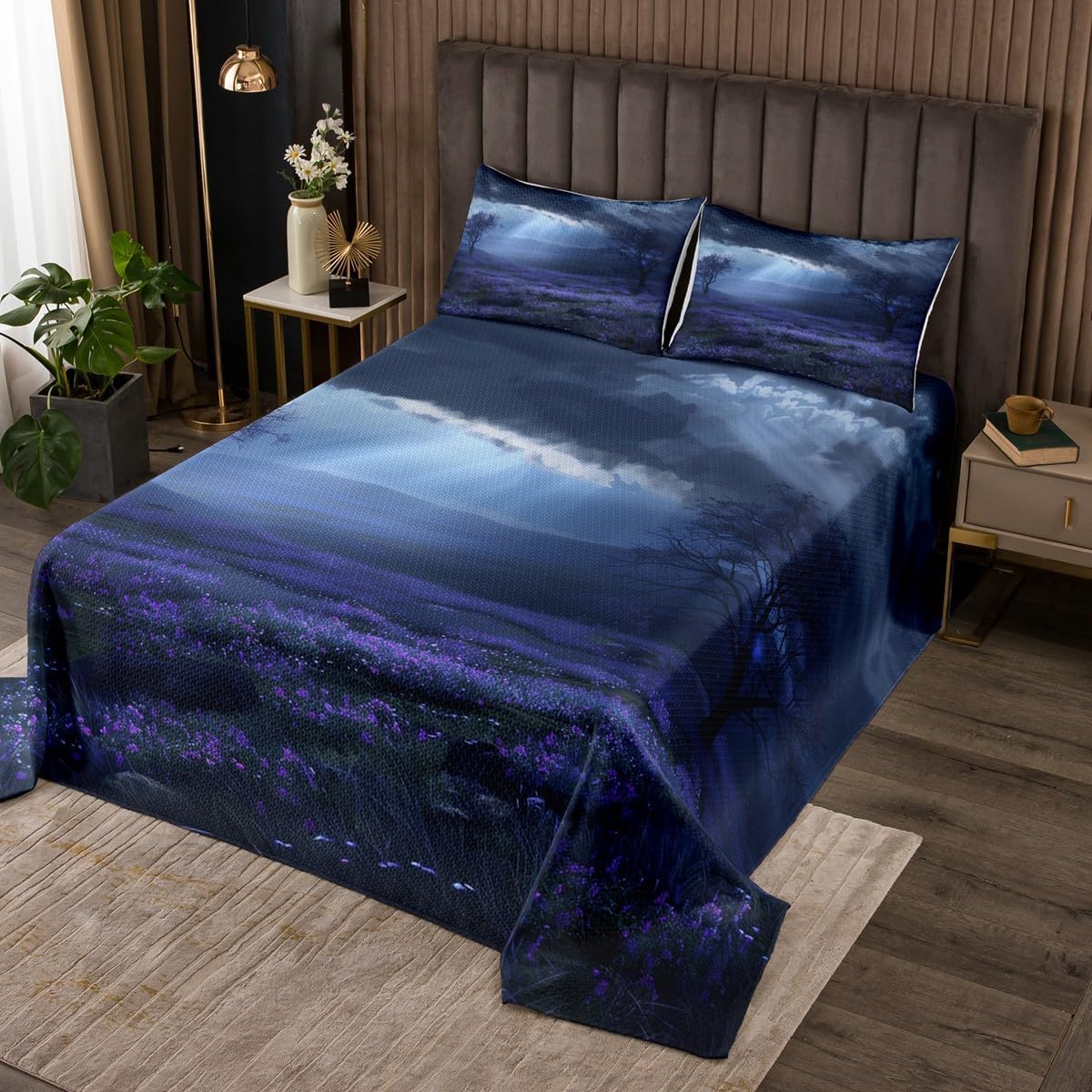 Castle Fairy Cute Ghost Bedspread Twin Size,Halloween Style Bedding Sets 2Pcs for Kids Girls Boys Room Decor,Daisy Floral Comforter Set Bohemia Vintage Quilt Coverlet,1 Pillowcase