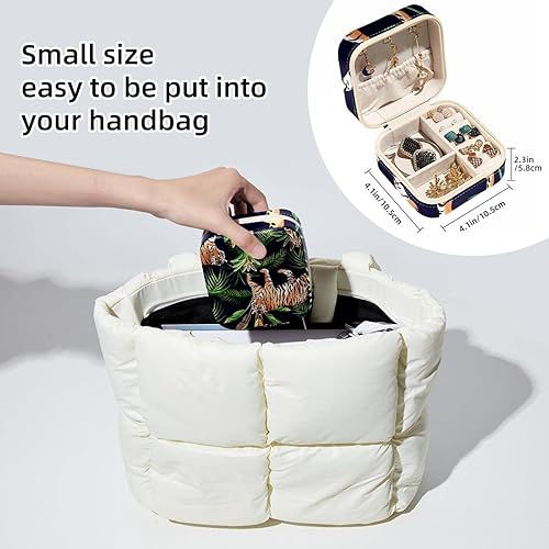 Miniatura 5 de KQNZT Joyeros para mujeres, niñas, caja de joyería portátil, mini joyero, hojas de tigre tropical de la selva