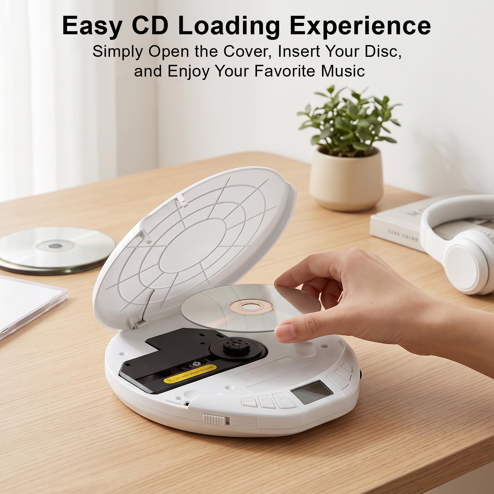 Gueray Lettore CD portatile con auricolari, CD Discman per auto e casa, con protezione anti-skip antiurto, lettore CD personale Discman con display LCD, supporta la funzione di memoria PROG (H-01