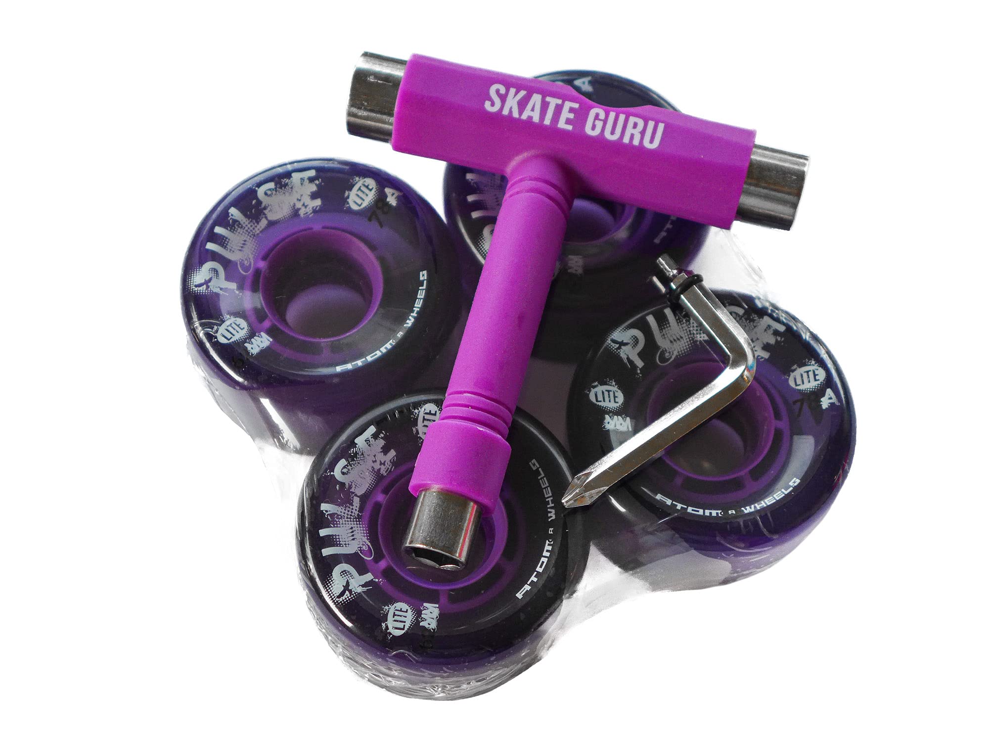 Atom Skates Quad Roller Wheels/Outdoor/Hardness 78A / 62x33 Purple Pulse Lite / 4 Wheels + Tool