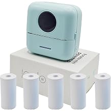 Mini Portable Small Printer Paper Sticker Machine Mini Sticker Printer Study for Pictures Photos Compatible with Android and iOS Bluetooth with 5 Rolls Green