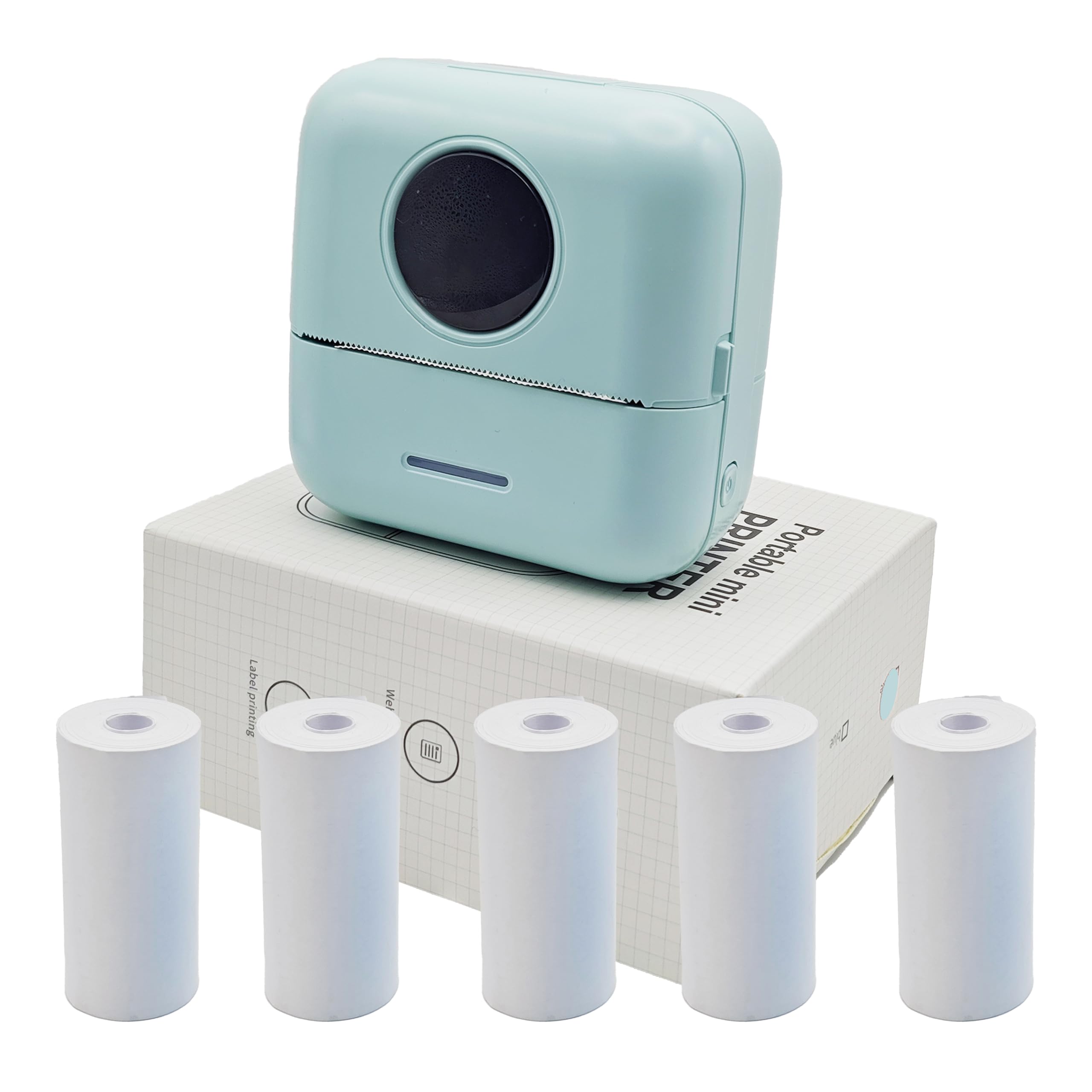 Mini Portable Small Printer Paper Sticker Printer Machine Mini Printer Sticker Printer Study Printer for Pictures Photos Compatible with Android and iOS Bluetooth with 5 Rolls Green-picture-45