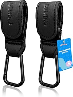 Crochets Poussettes 2 Pièces, Cuir Attache Poussette Pour Sac a Langer, Universel Accessoires Poussette pour les Sacs à provisions, les Sacs à dos et les Sacs à main(Noir)