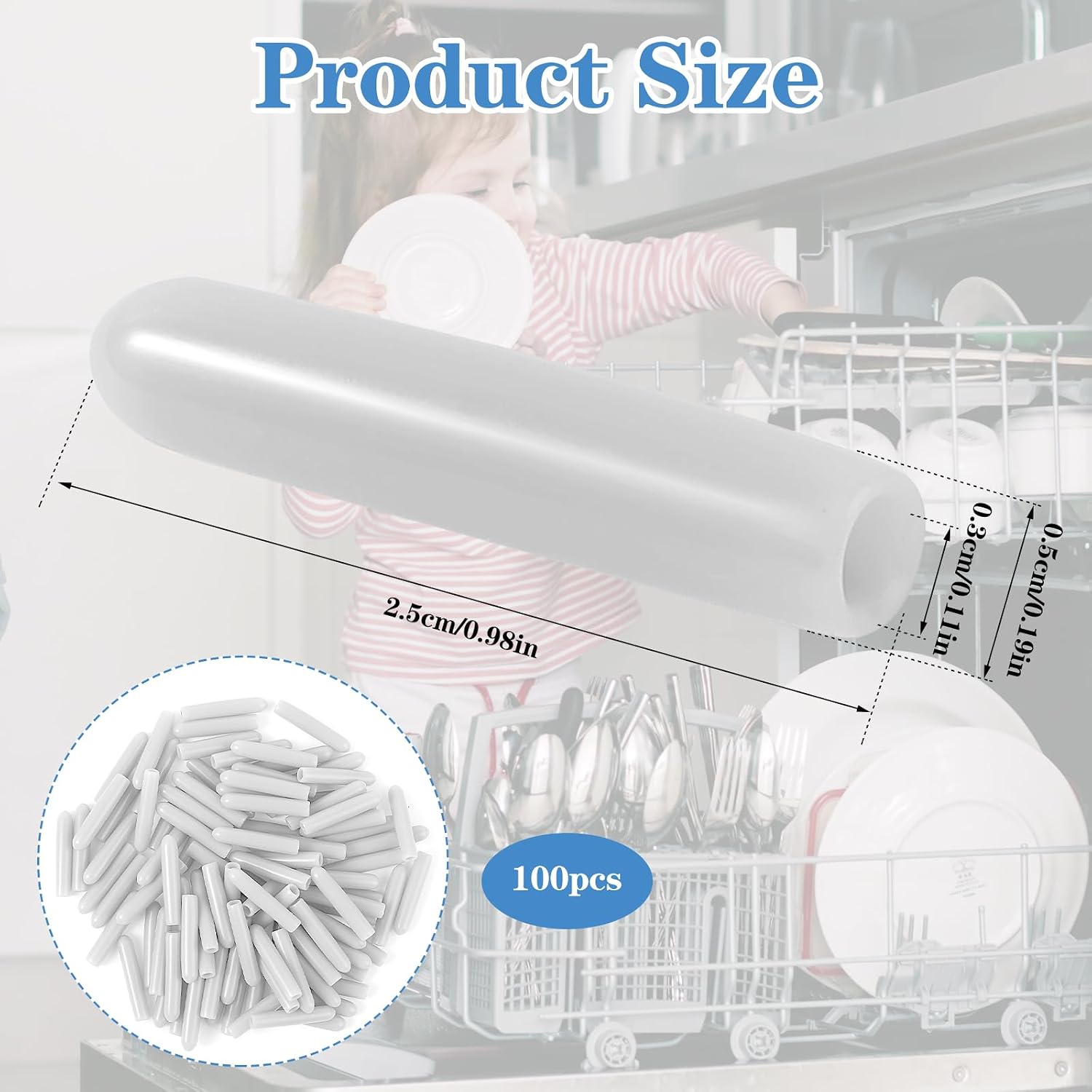 Bewudy 100 PCS Dishwasher Rack Caps, Universal Tine Prong Repair End Cover Caps, 1 inch Round Tips (White)