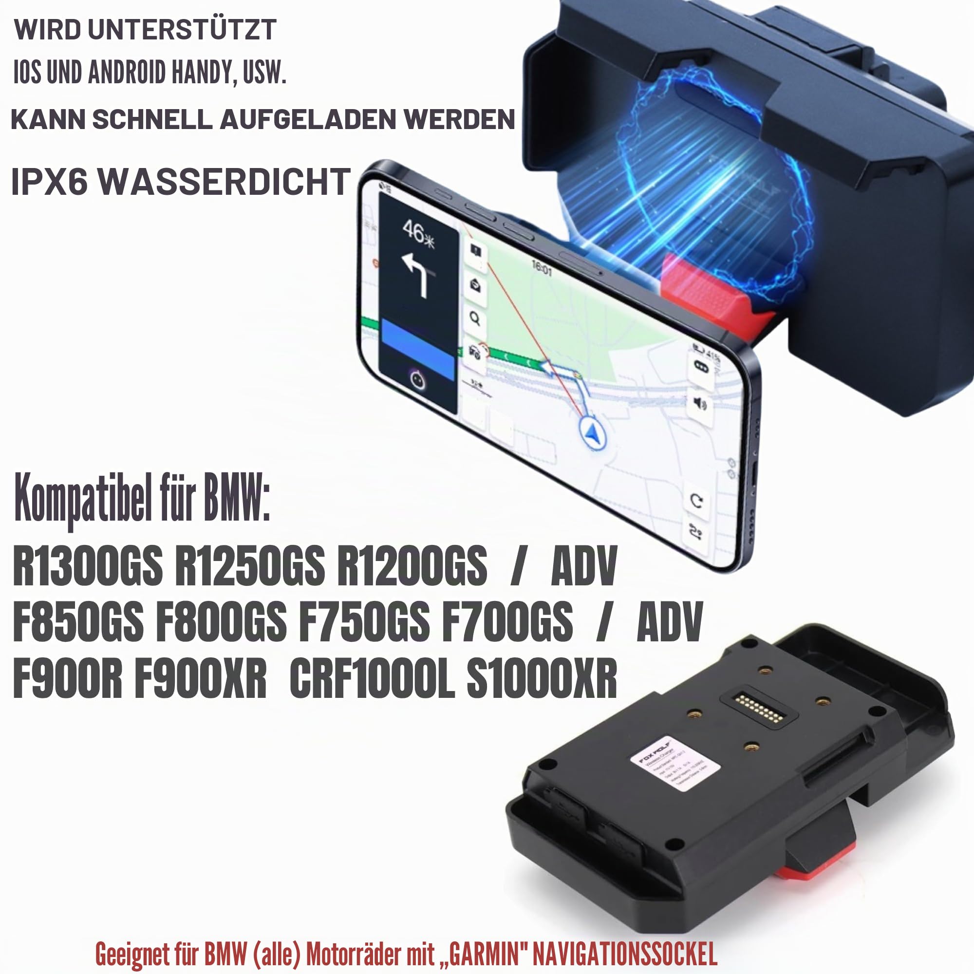 Navigationshalterung kabelloses Laden für GPS-Handy Motorrad für BMW R1300GS R1200GS ADV R1250GS CRF1000L S1000XR F900R F900XR F850GS F800GS F750GS F700GS Motorradzubehör