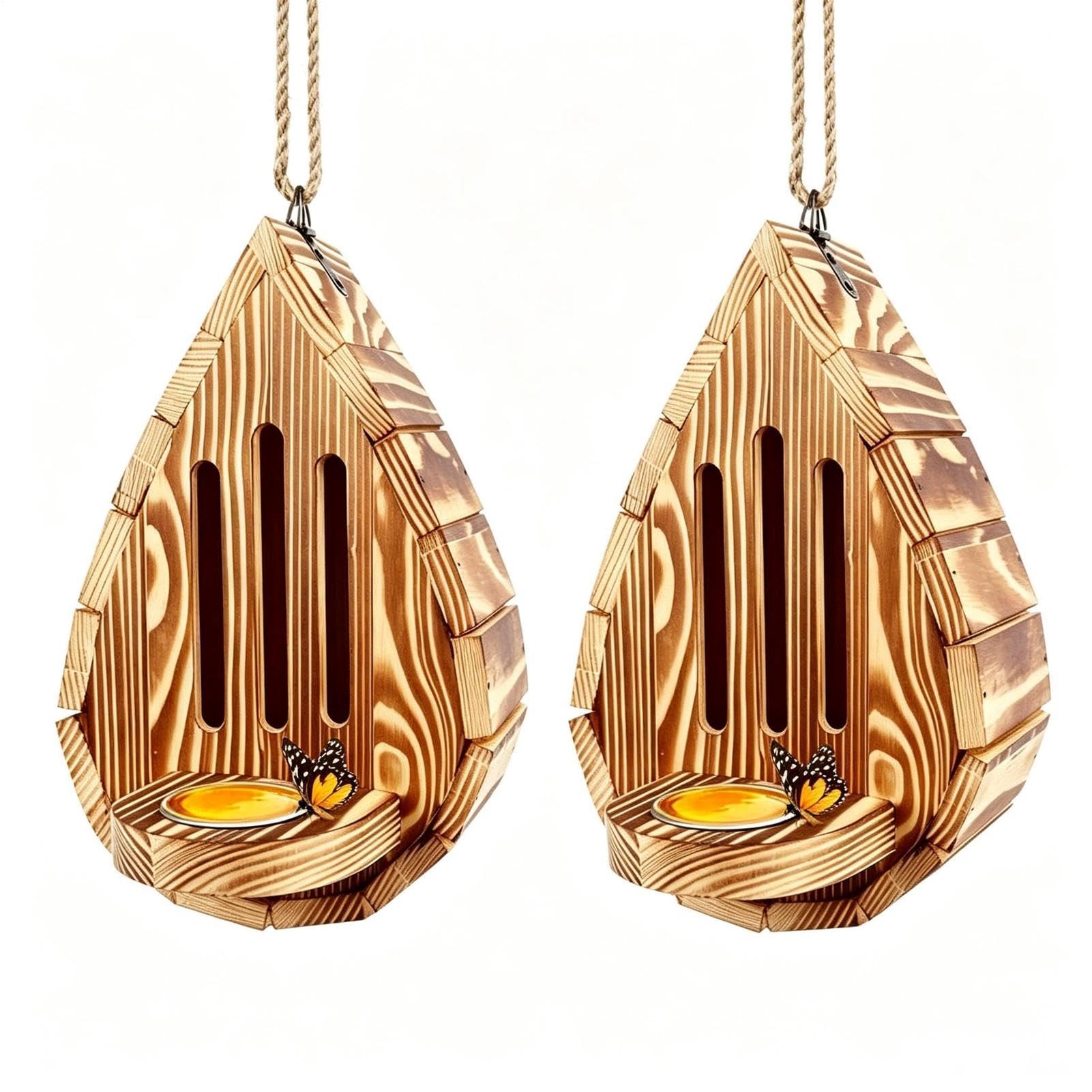 Butterfly Houses for Outside Wooden Natural Teardrop-Shaped Shelter