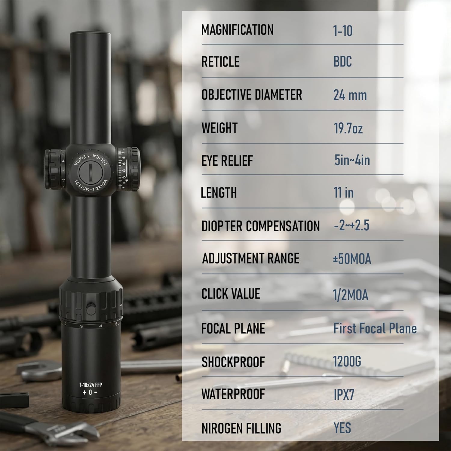 UUQ 1-6/1-10x24 FFP LPVO Rifle Scope with BDC, Optics, Extended Range, 11 Levels Red Illumination,Enhanced Shooting Experience for Tactical Precision