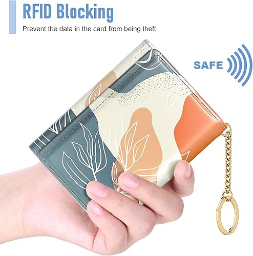Miniatura 4 de Rouidr Billetera para mujer, pequeña cartera delgada para tarjetas RFID para mujer, organizador de tarjetas de cuero triple, bonito bolso de