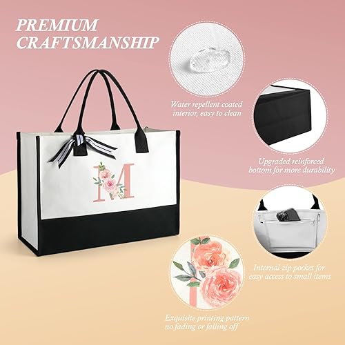 Miniatura 4 de Bolsa de mano con iniciales florales para mujer con bolsa de maquillaje, regalos personalizados de cumpleaños de Navidad para mujeres, bolsas de