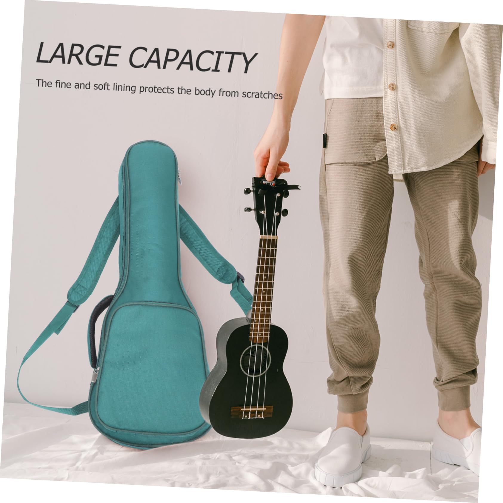 TOYANDONA Housse pour Ukulélé 26/27 Pouces Rembourrée en Coton Vert, Paquet de Transport Imperméable à 4 Cordes, Pochette Pratique pour Instruments de Musique, Protection Légère