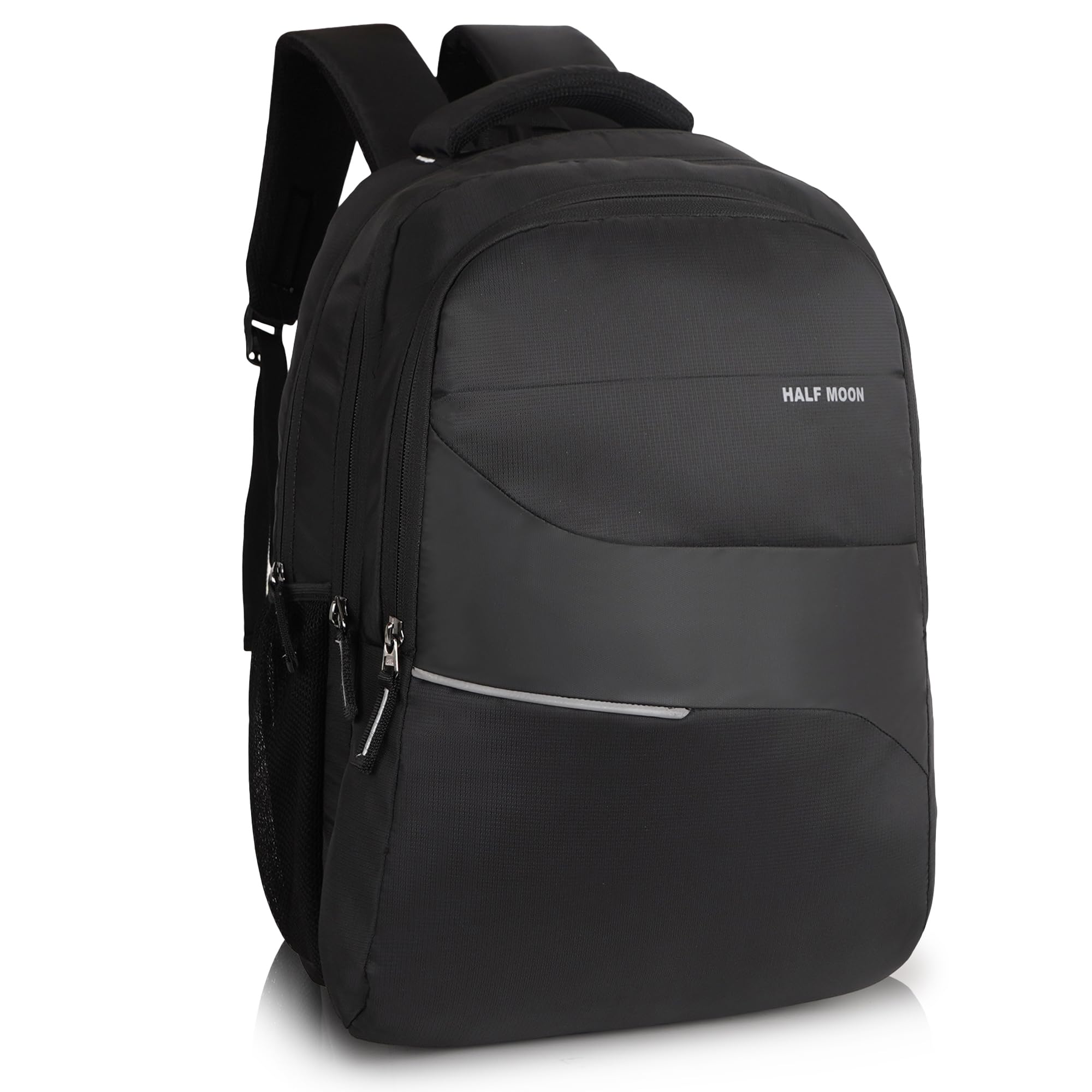 Half Moon Valex Unisex School Bag/ 15.6 inch 4 Compartment Laptop/College Bagpack/Office Back Packed for Unisex | School Bags for Boys Girls with Small Pockets & Laptop Compartment (Saber Black)