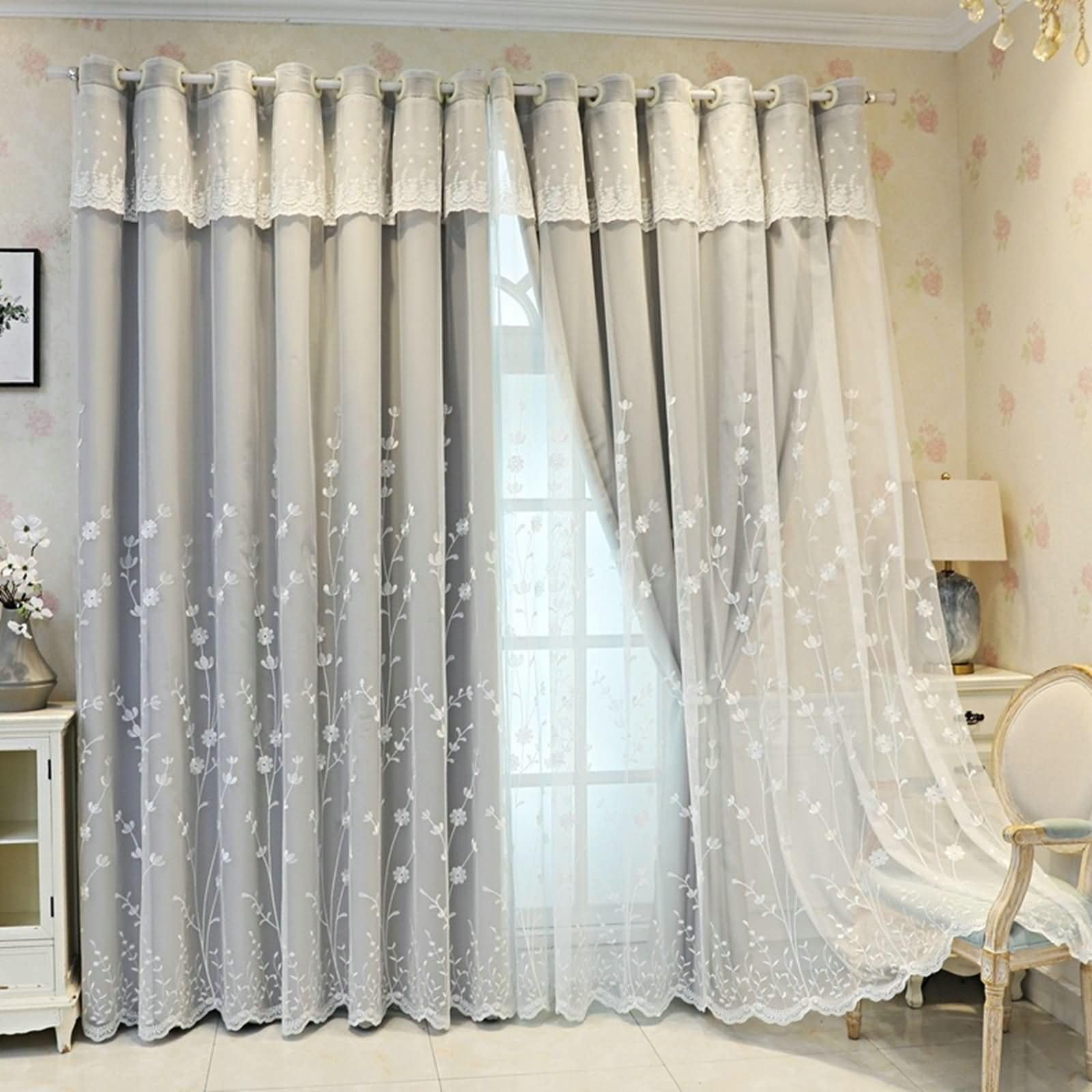 Rideaux fenêtre isolants thermiques anti-lumière gris 300x270cm double couche