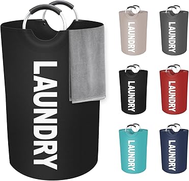 StorageRight 75L Large Laundry Basket, Laundry Hamper, Dirty Clothes Hamper for Laundry, Collapsible, Waterproof Laundry Baskets with Foam Protected Aluminum Handles for Laundry, Dorm, Family (Black)