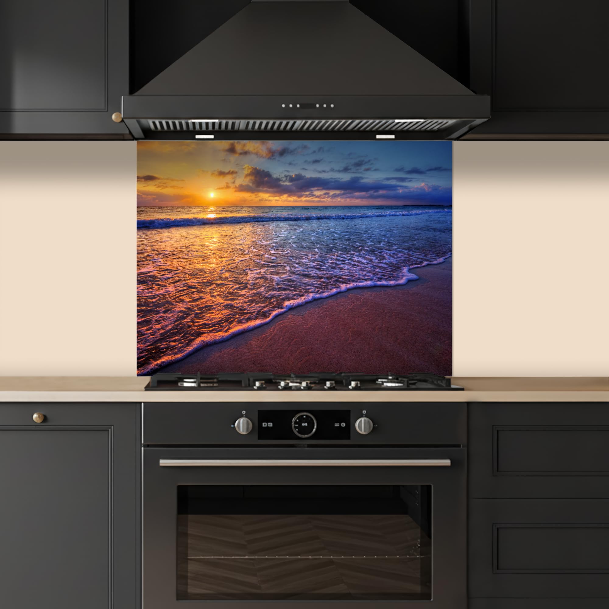 KitchenYeah© Paraschizzi Cucina Adesivo 50x70 cm Pannello Parete Paraspruzzi per Piano Cottura Mare - Spiaggia - Tramonto - Nuvole - Orizzonte