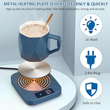 Computer Coffee Mug Warmer with Ceramic Mug Set, Electric Coffee Warmer for Gift Ideas, 160°F Temperature Control, 16W Intelligent Heater