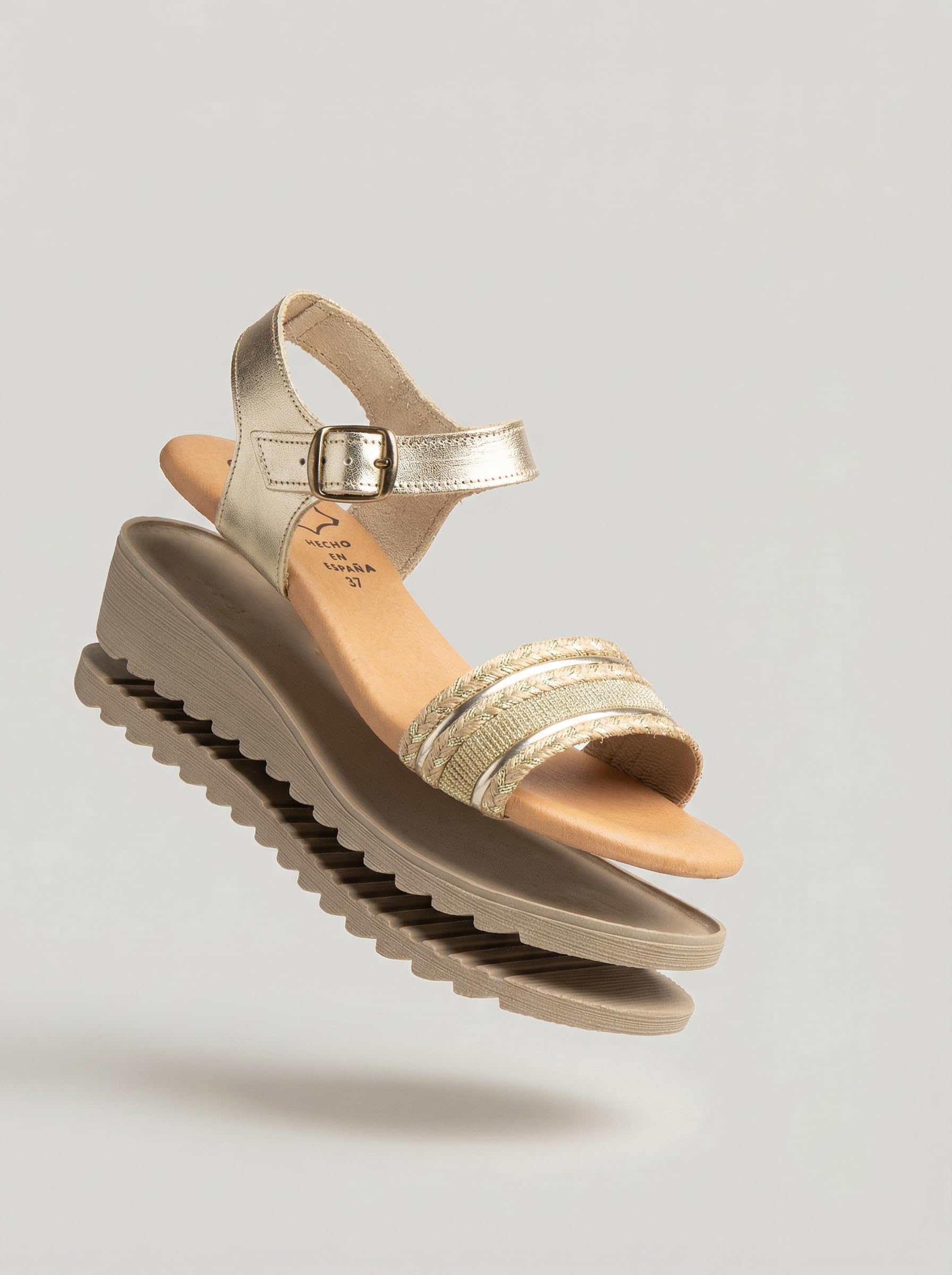 Damen Keilsandalen mit Knöchelriemen & Schnalle, ergonomisches Fußbett, | rutschhemmende Profilsohle – bequeme Sommersandale für Alltag, Urlaub & Stadt