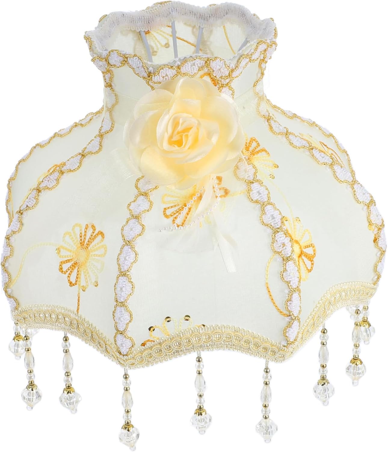 Generic European Style Retro Cloth Lampshade for Floor Lamp Soft Light Diffuser with Bead Lace Detail Decorative Lamp Cover for Bedroom Living Study Elegant Vintage Design
