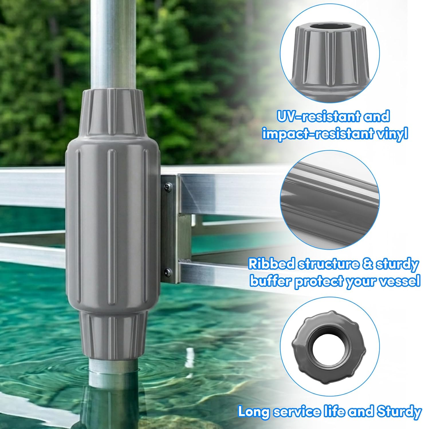 Dock Bumper for Poles, Dock Post Bumper 2" Diameter, Slide-Over Piling Bumper for Slip-On Vertical Protection,Soft UV-Resistant Marine-Grade Vinyl（4Color,2/4Pack