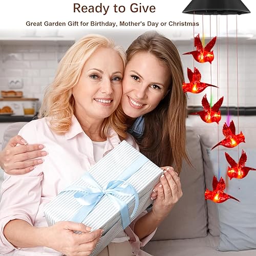 Miniatura 4 de Campanillas de viento solares cardenales para exteriores, luces colgantes solares cardenales, campanillas de viento para decoración de jardín,