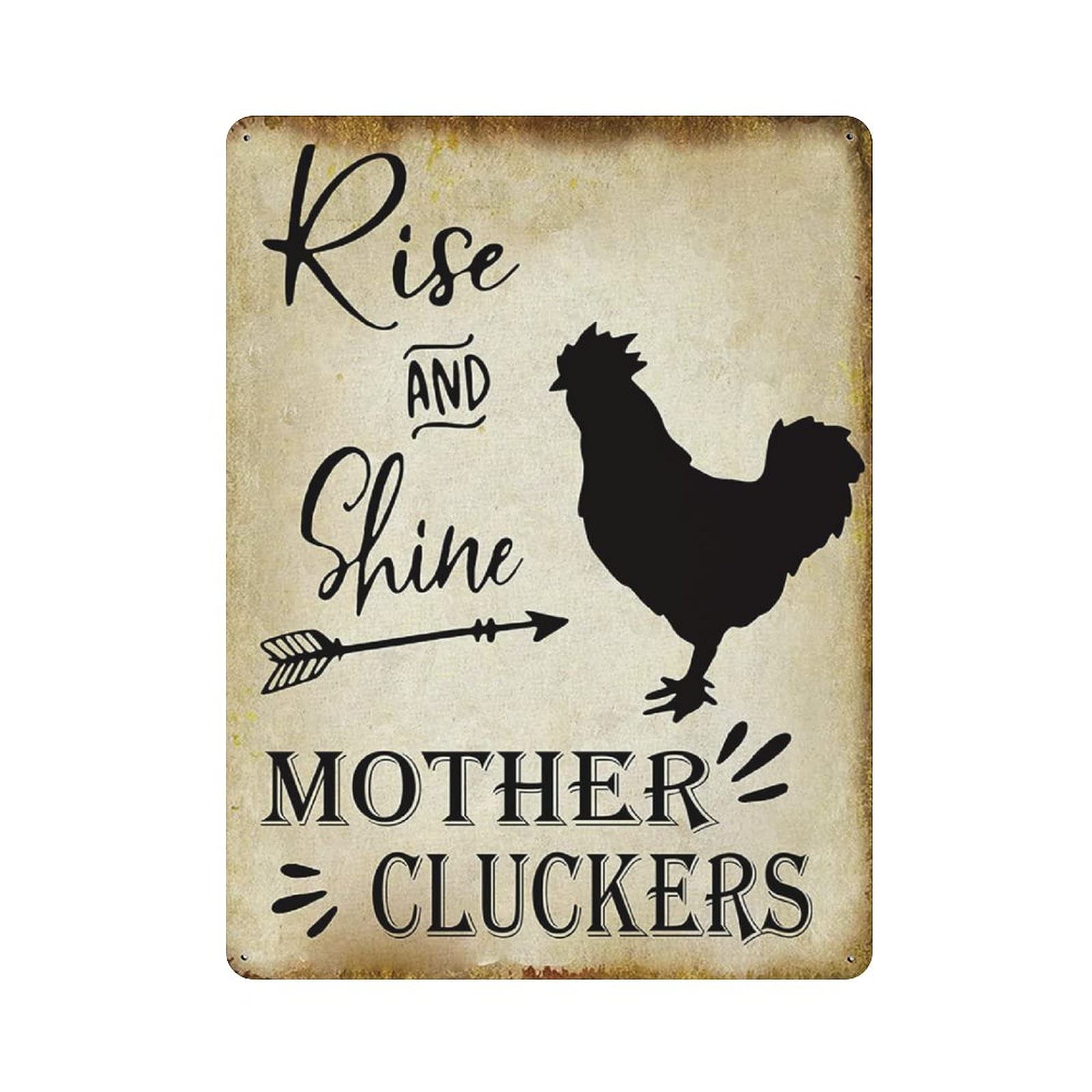 Iubbki Rise And Shine Mother Cluckers Black Chicken Tin Sign Metal Sign Hanging Iron Painting Retro Home Kitchen Garden Garage Wall Decor