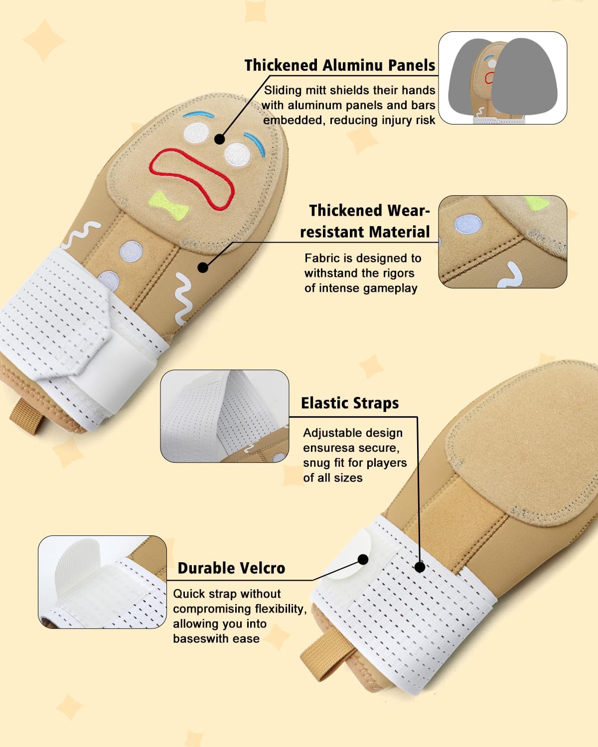 Sliding Mitt for Baseball & Softball | Youth Size for Hand Length Up to 6.5" | Fun & Protective Baseball Sliding Glove for Kids | Christmas Sports Gift for Young Players